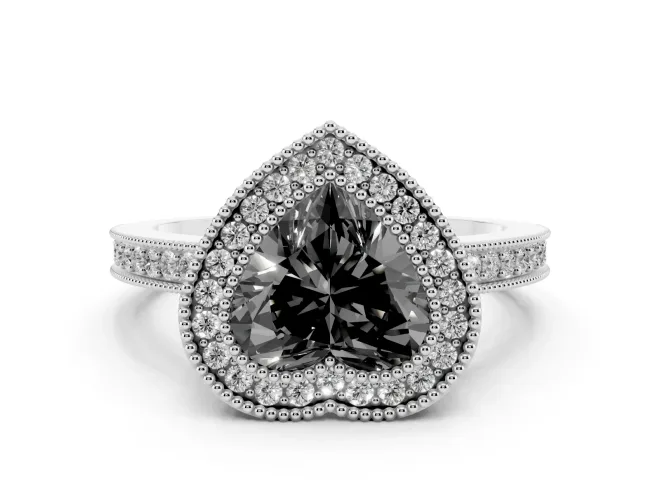 Heart-Shaped Halo Engagement Ring Setting for a Black Center | White Gold