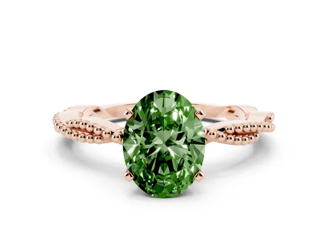Oval Twisted Engagement Ring Setting for a Fancy Green Lab-Grown Diamond | Beaded Twist | Rose Gold