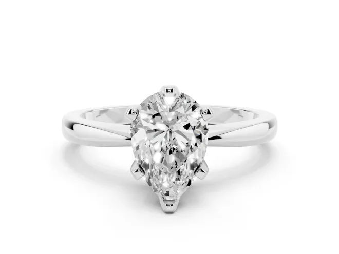 Pear Cut Diamond Solitaire Engagement Ring Set in White gold with Slim Tapered Solitaire Band