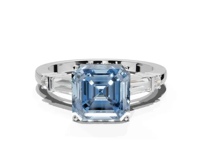 Asscher Cut Tapered Baguette Engagement Ring Setting for a Fancy Blue Lab-Grown Diamond | White Gold