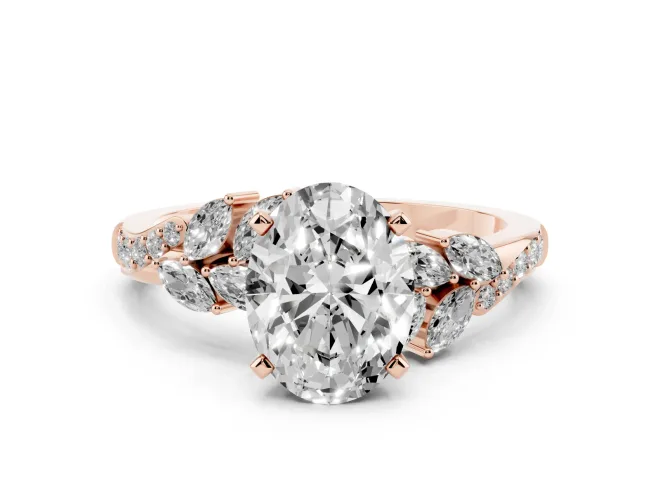 Oval Floral Engagement Ring Setting | Marquise Side Stones | Rose Gold