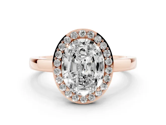 Oval Cut Diamond Halo Ring Set in Rose gold with Solitaire Band and Prong Setting
