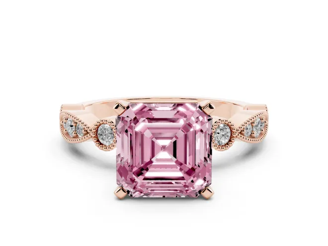 Asscher Cut Vintage Milgrain Engagement Ring Setting for a Fancy Pink Lab-Grown Diamond | Rose Gold