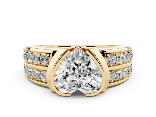 Heart-Shaped Half Bezel Engagement Ring Setting | Double Row Channel Band | Yellow Gold
