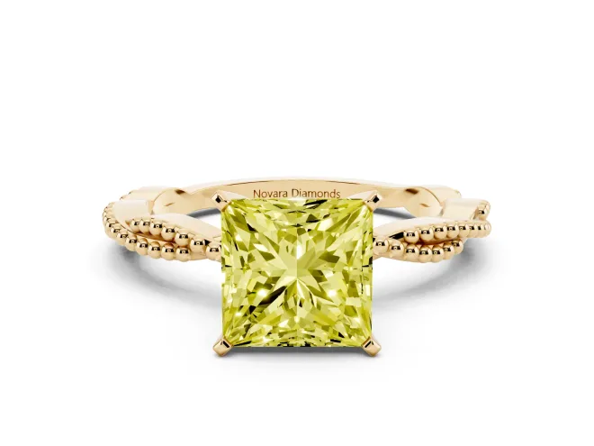 Princess Cut Twisted Engagement Ring Setting for a Fancy Yellow Lab-Grown Diamond | Beaded Twist | Yellow Gold