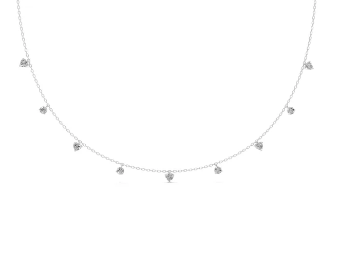 Heart and Round Lab-Grown Diamond Station Necklace | Alternating Stations | Sterling Silver