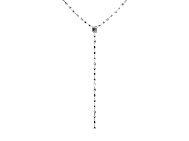 Mixed Shape Lab-Grown Diamond Station Lariat Necklace | Emerald Cut Focal Stone | Sterling Silver