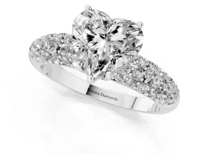 Heart Cut Diamond Pavé Band Solitaire Ring Set in White gold with Close-Set Accent Stones and Prong Setting – second view