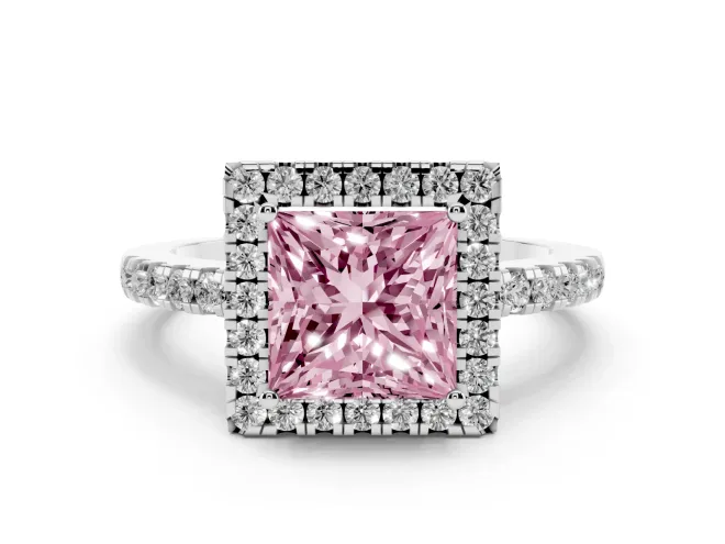 Princess Cut Halo Engagement Ring Setting for a Fancy Pink Lab-Grown Diamond | Pavé Band | Platinum