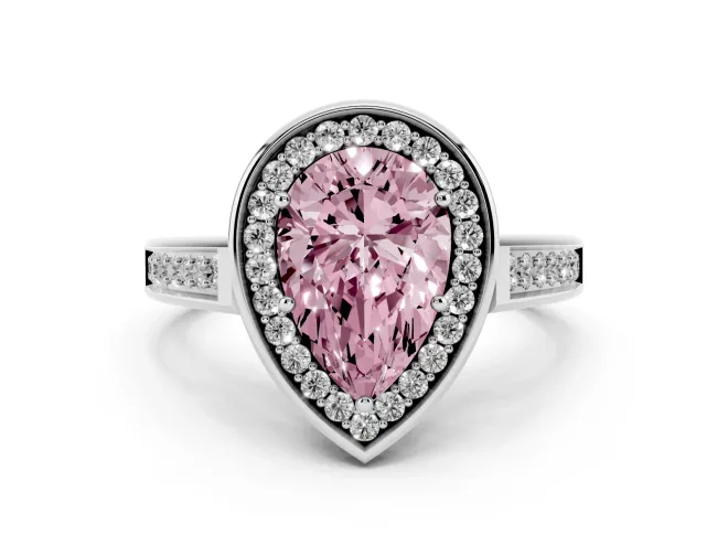 Pear-Shaped Rimmed Halo Engagement Ring Setting for a Fancy Pink Lab-Grown Diamond | White Gold