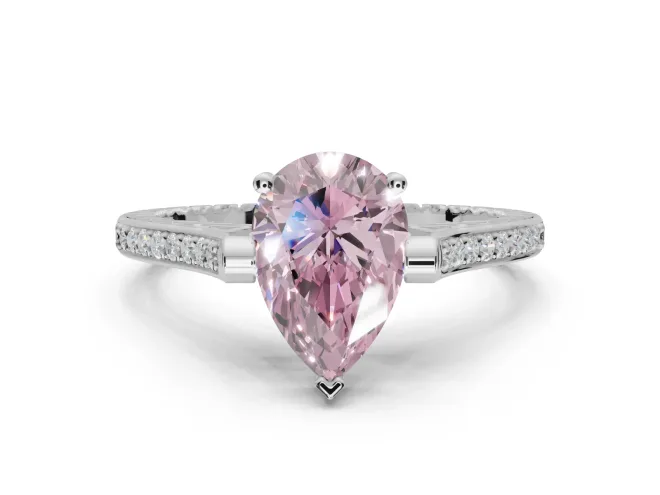 Pear-Shaped Vintage Cathedral Engagement Ring Setting for a Fancy Pink Lab-Grown Diamond | Carved Band | Sterling Silver