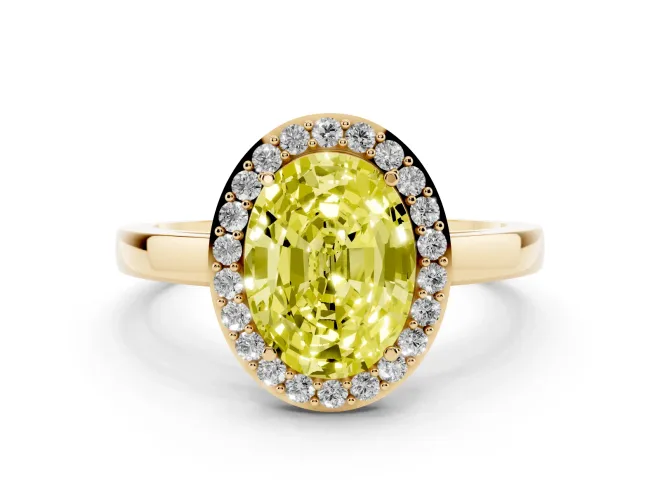 Oval Thin Halo Low Profile Engagement Ring Setting for a Fancy Yellow Lab-Grown Diamond | Slim Plain Band | Yellow Gold