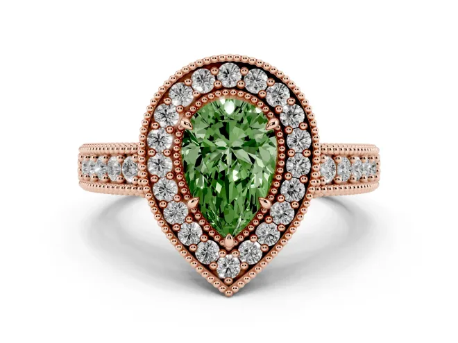 Pear-Shaped Halo Engagement Ring Setting for a Fancy Green Lab-Grown Diamond | Rose Gold