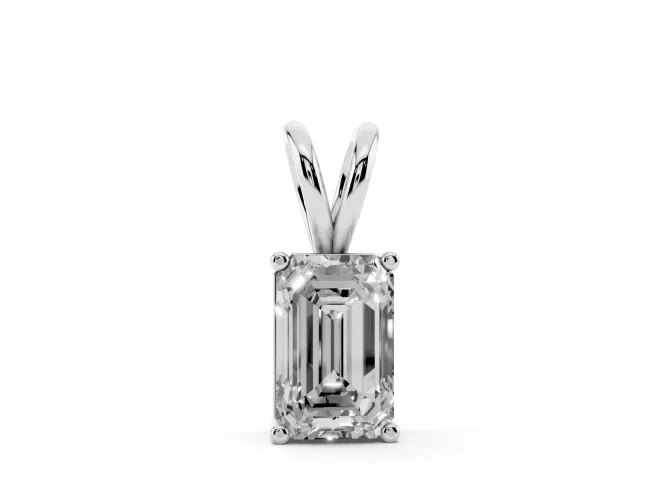Emerald Cut Lab-Grown Diamond Solitaire Pendant Necklace | Corner Claw Prongs | Sterling Silver