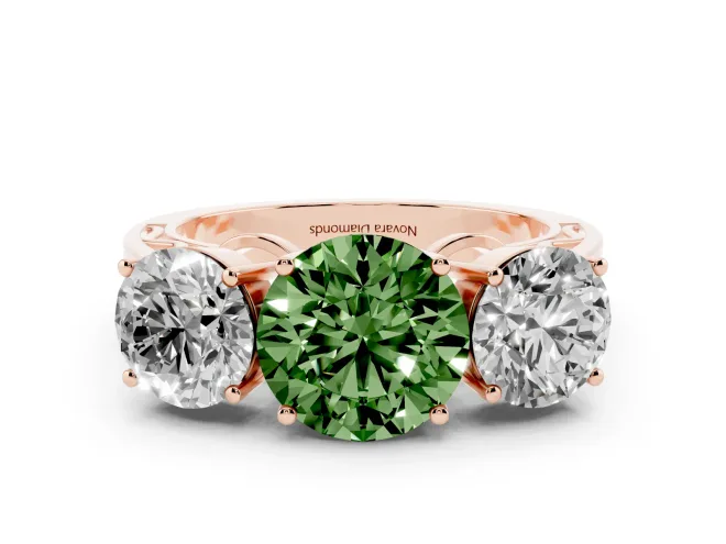 Round Engagement Ring Setting for a Fancy Green Lab-Grown Diamond | Three Stone | Rose Gold