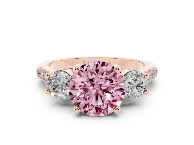 Round Three-Stone Engagement Ring Setting for a Fancy Pink Lab-Grown Diamond | Rose Gold