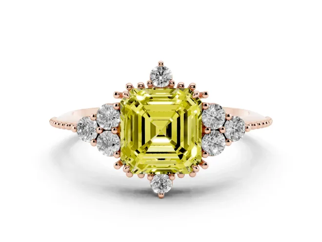 Asscher Cut Cluster Engagement Ring Setting for a Fancy Yellow Lab-Grown Diamond | Rose Gold