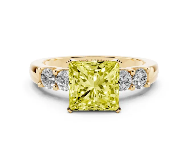 Princess Cut Five Stone Engagement Ring Setting for a Fancy Yellow Lab-Grown Diamond | Yellow Gold
