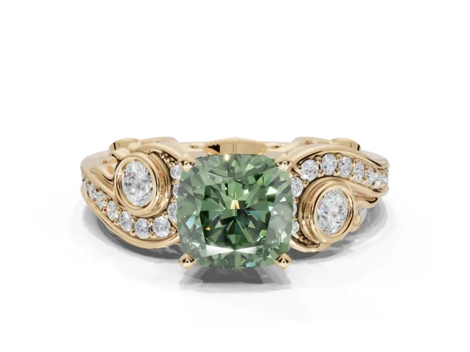 Cushion Cut Swirl Engagement Ring Setting for a Fancy Green Lab-Grown Diamond | Yellow Gold