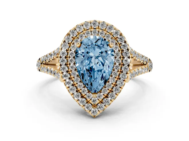 Pear-Shaped Halo Engagement Ring Setting for a Fancy Blue Lab-Grown Diamond | Yellow Gold - Design NV-24799
