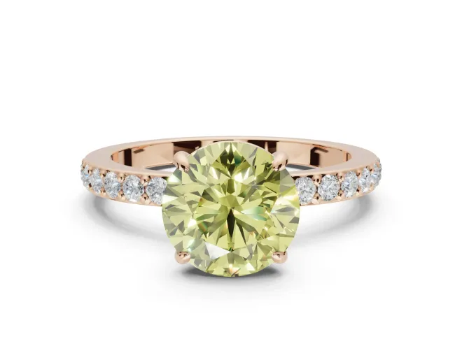 Round Hidden Halo Engagement Ring Setting for a Fancy Yellow Lab-Grown Diamond | Pavé Band | Rose Gold