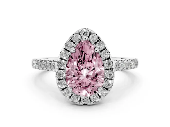 Pear-Shaped Raised Halo Engagement Ring Setting for a Fancy Pink Lab-Grown Diamond | White Gold