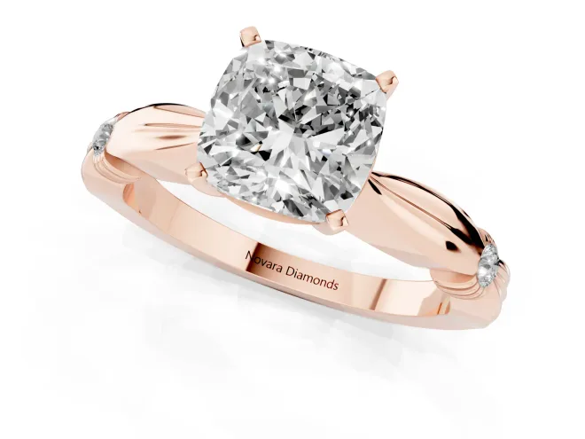 Cushion Cut Diamond Solitaire Twisted Band Ring Set in Rose gold with Accent Stones and Prong Setting – second view