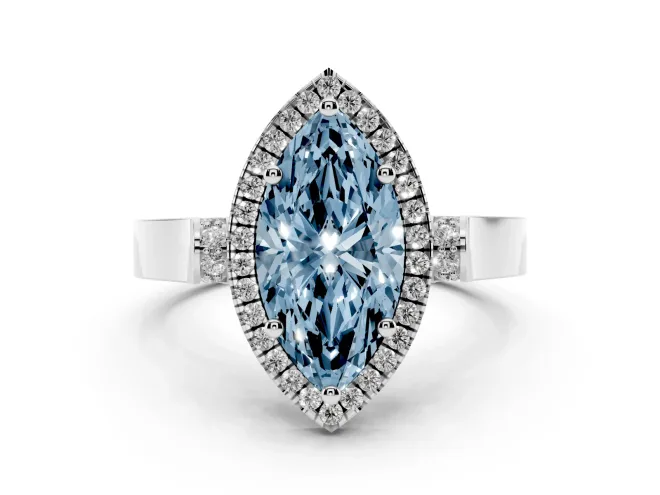 Marquise Pavé Halo Engagement Ring Setting for a Fancy Blue Lab-Grown Diamond | Platinum