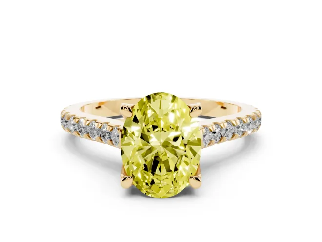 Oval Hidden Halo Pavé Engagement Ring Setting for a Fancy Yellow Lab-Grown Diamond | Claw Prongs | Yellow Gold
