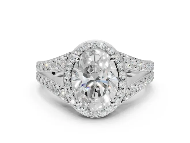 Oval Halo Pavé Engagement Ring Setting | Narrow Split Shank | Platinum
