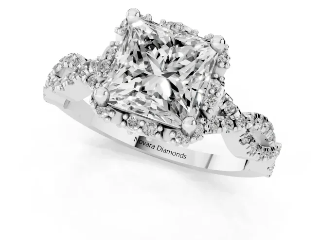 Princess Cut Diamond Halo Twist Band Solitaire Ring Set in Platinum with Prong-Set Center Stone – second view