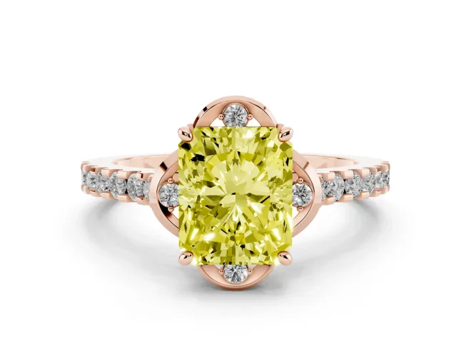 Radiant Cut Floral Petal Engagement Ring Setting for a Fancy Yellow Lab-Grown Diamond | Petal Accents | Rose Gold