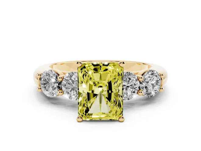 Radiant Cut Five Stone Engagement Ring Setting for a Fancy Yellow Lab-Grown Diamond | Plain Band | Yellow Gold