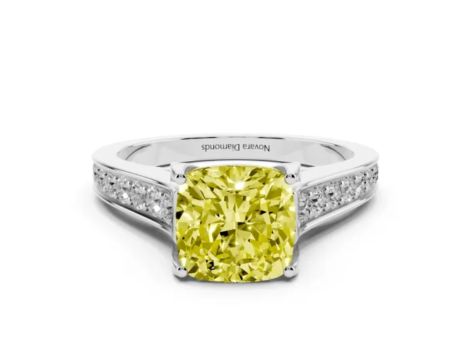 Cushion Cut Graduated Pavé Engagement Ring Setting for a Fancy Yellow Lab-Grown Diamond | Platinum