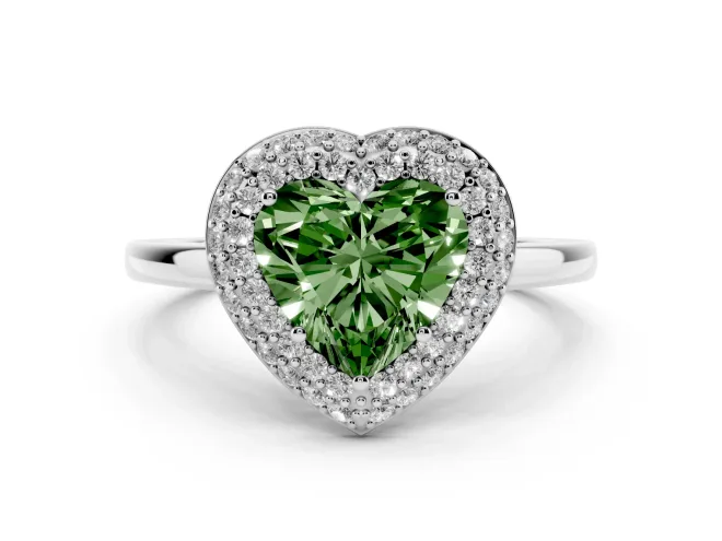 Heart-Shaped Pavé Halo Engagement Ring Setting for a Fancy Green Lab-Grown Diamond | Slim Plain Band | White Gold