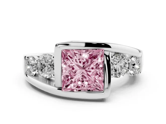 Princess Cut Engagement Ring Setting for a Fancy Pink Lab-Grown Diamond | Bezel | Sterling Silver