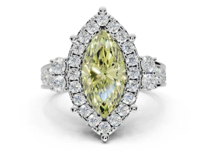Marquise Halo Engagement Ring Setting for a Fancy Yellow Lab-Grown Diamond | Graduated Channel Band | White Gold