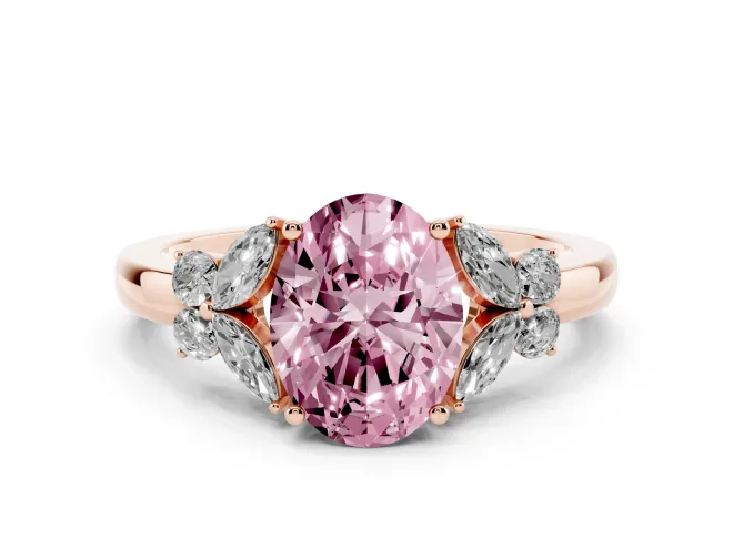 Oval Floral Engagement Ring Setting for a Fancy Pink Lab-Grown Diamond | Petal Shoulders | Rose Gold