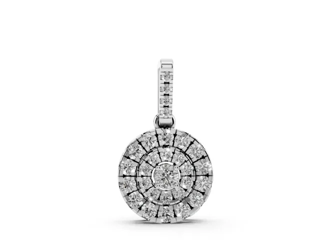 Round Lab-Grown Diamond Double Halo Disc Pendant Necklace | Pavé Bail | Sterling Silver