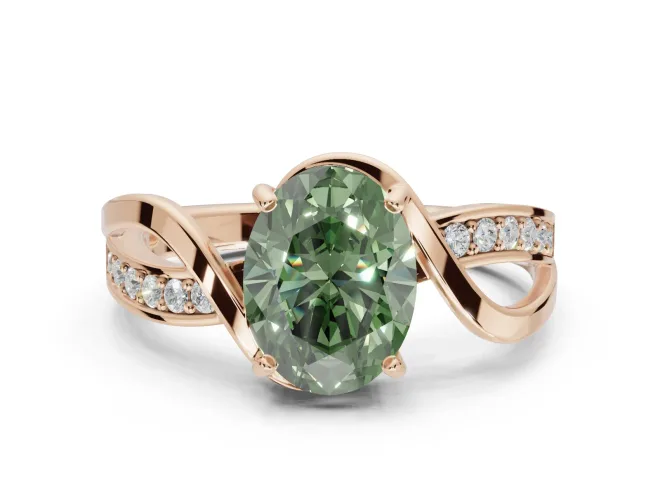 Oval Bypass Solitaire Engagement Ring Setting for a Fancy Green Lab-Grown Diamond | Pavé and Plain Strands | Rose Gold