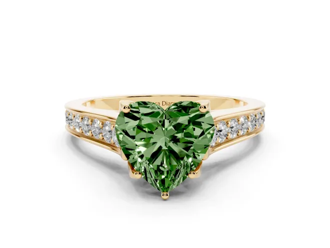 Heart-Shaped Graduated Pavé Engagement Ring Setting for a Fancy Green Lab-Grown Diamond | Yellow Gold