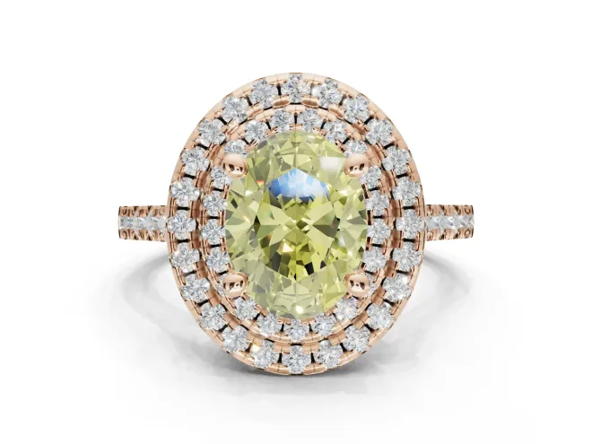 Oval Double Halo Engagement Ring Setting for a Fancy Yellow Lab-Grown Diamond | Pavé Shoulders | Rose Gold