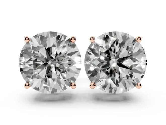 Round Cut Diamond Solitaire Stud Earrings Set in Rose gold with Basket Setting