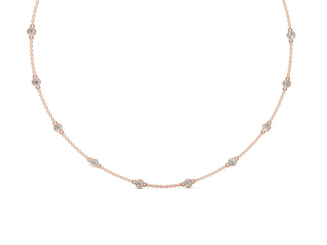 Round Lab-Grown Diamond Bezel Station Necklace | Fine Cable Chain | Rose Gold