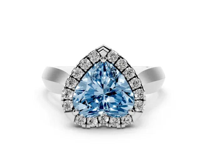 Heart-Shaped Halo Engagement Ring Setting for a Fancy Blue Lab-Grown Diamond | Square Profile Band | Sterling Silver