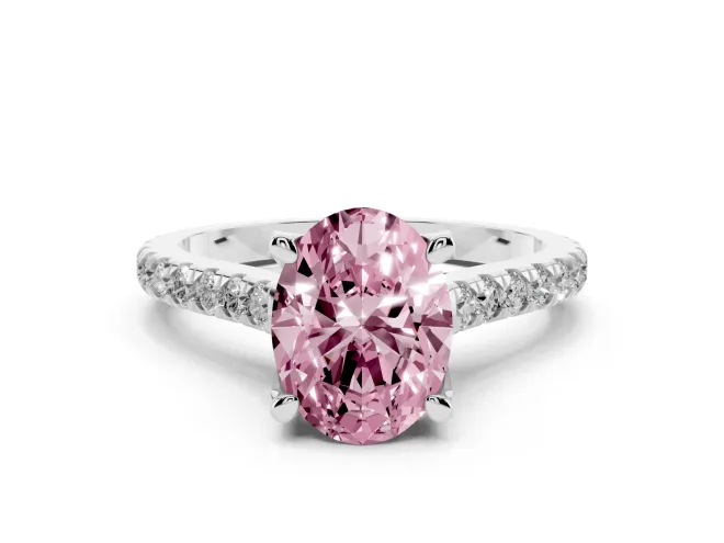 Oval Hidden Halo Pavé Engagement Ring Setting for a Fancy Pink Lab-Grown Diamond | Claw Prongs | Sterling Silver