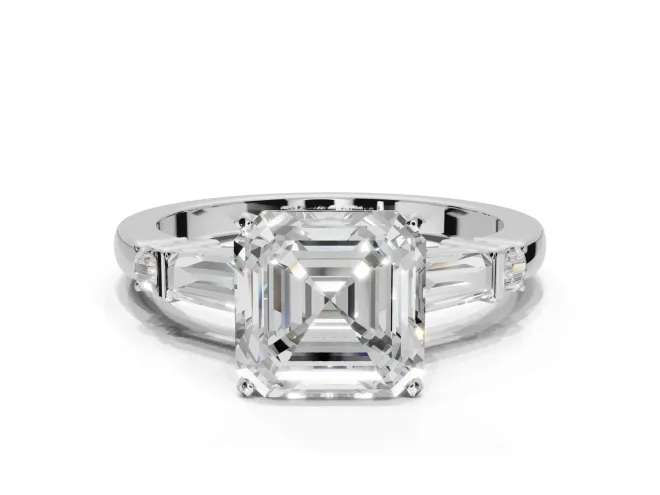 Asscher Cut Tapered Baguette Engagement Ring Setting | Bar Set Sides | Platinum