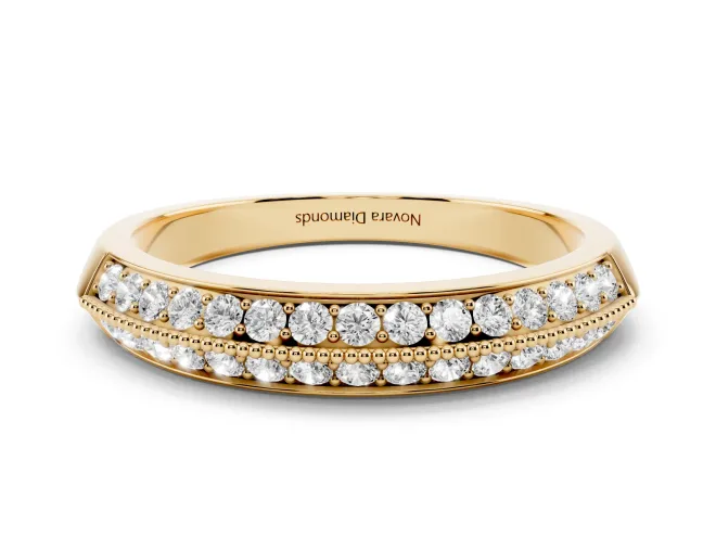 Round Lab-Grown Diamond Double Row Pavé Wedding Band | Faceted Shank | Yellow Gold