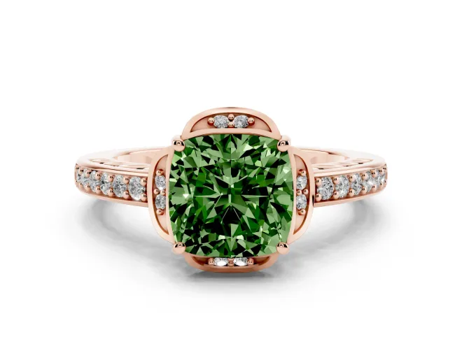 Cushion Cut Floral Pavé Engagement Ring Setting for a Fancy Green Lab-Grown Diamond | Rose Gold