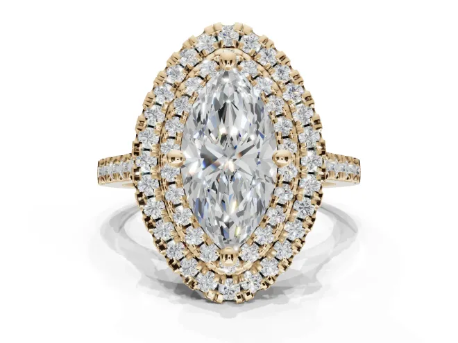 Marquise Double Halo Engagement Ring Setting | Pavé Shoulders | Yellow Gold